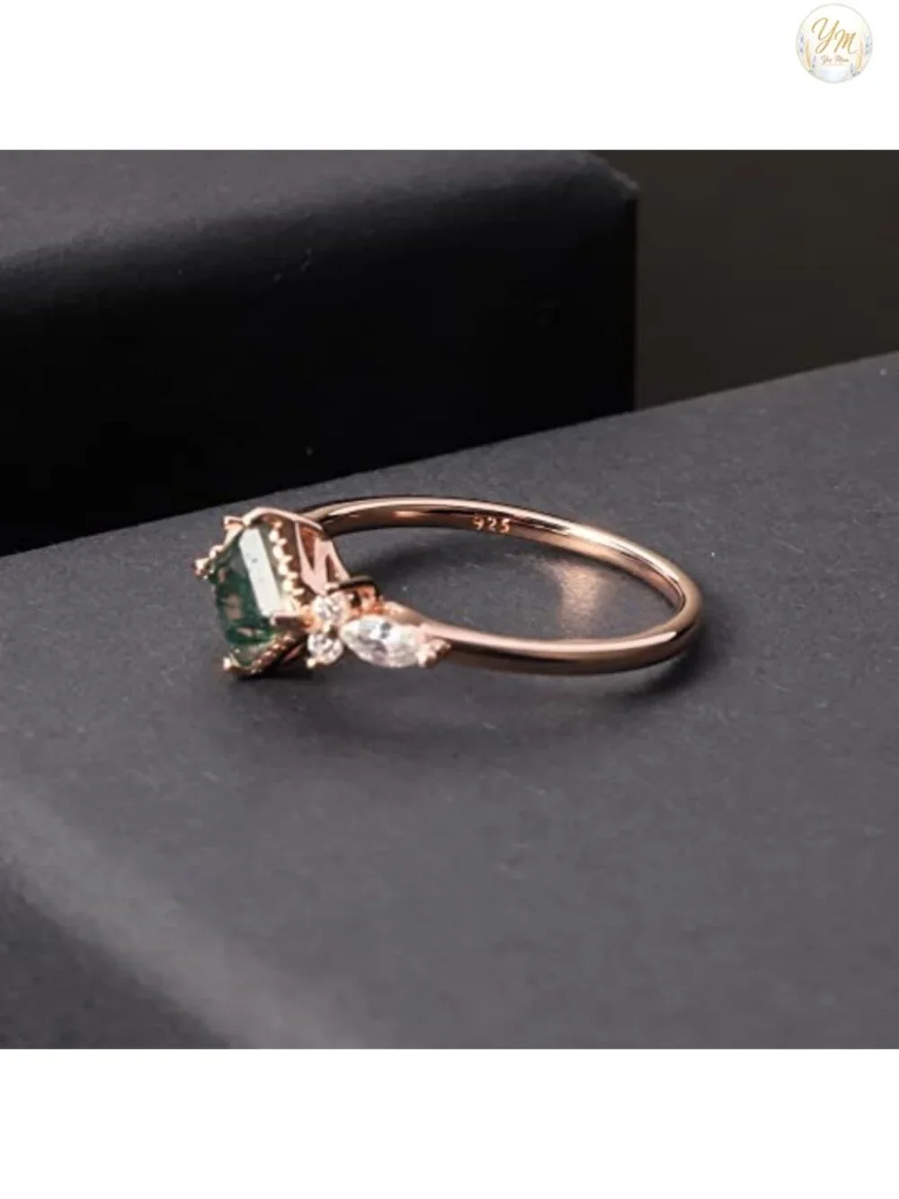Green Moss Agate Engagement Ring 925 Sterling Silver Women's Solitaire Ring